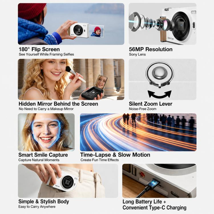 Flip-Screen Retro F2 CCD 56MP 2.7K Digital Camera With 8X Filters, Beauty Mode, And Auto Focus