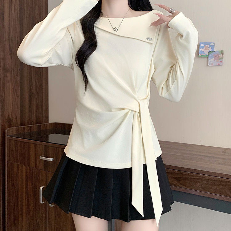 Plus Size Women's Casual Design with Ribbon, Slim Fit, Long Sleeve Top