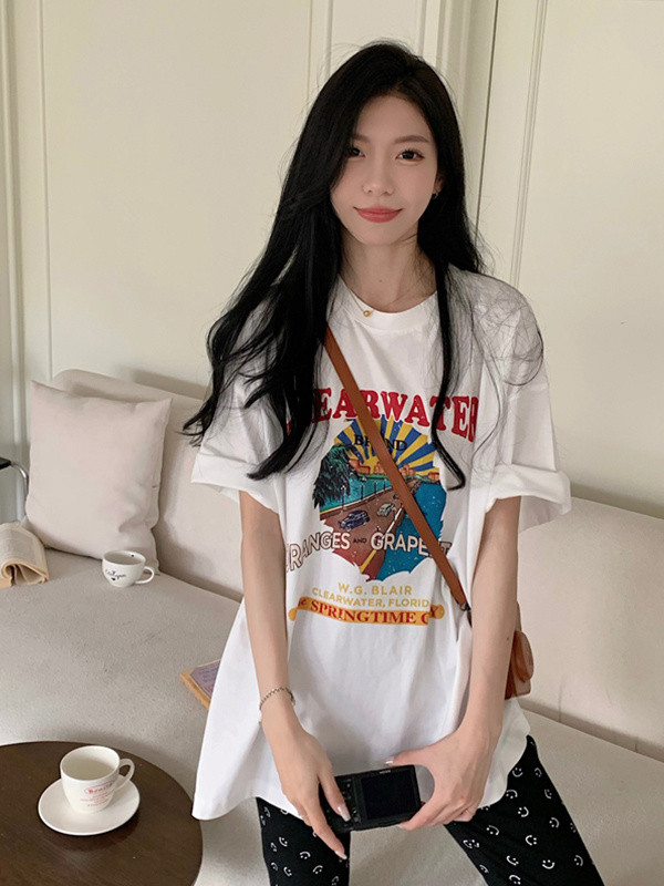 pure cotton short-sleeved t-shirts for women, loose Korean style