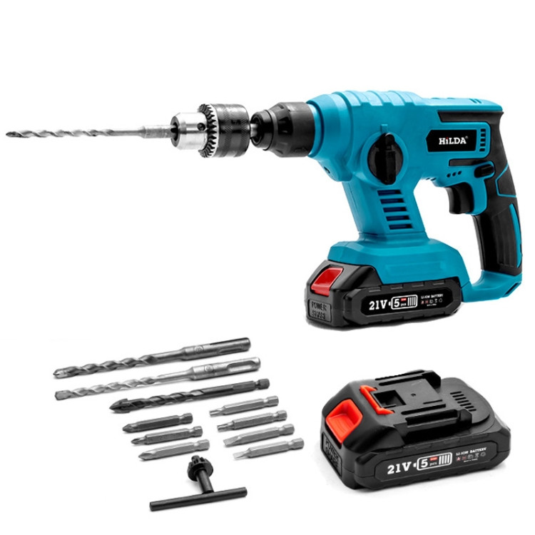 HILDA 12pcs /Set Li-Ion Power Hammer Electrical Impact Drill, Model: 2 Battery+1 Charger EU Plug STBD0604063301F