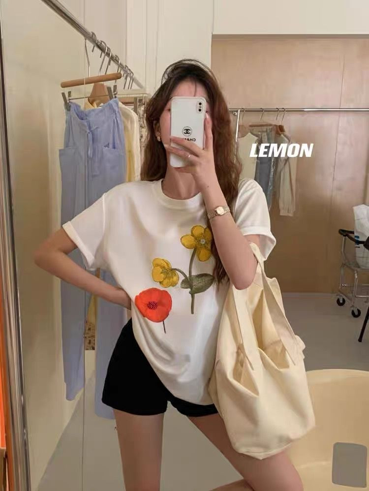 ure cotton short-sleeved t-shirts for women, loose Korean style