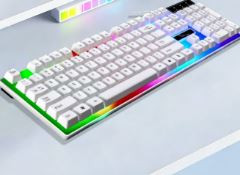 104 Keys USB Wired Mechanical Feel Colorful Backlight Office Computer Keyboard Gaming Keyboard(White) RKB2364WQ