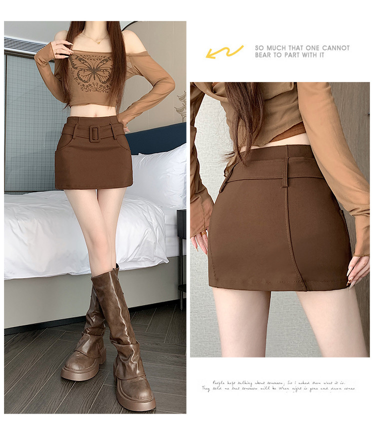 Thickened New Simple Old-Fashion Style Versatile A-line Skirt Bodycon Shorts Women's Skirt with Belt