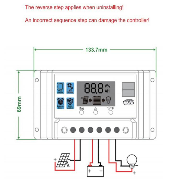 10A 12V 24V 11.1V Solar Controller PV Solar Charge Controller GTBD0605911901N