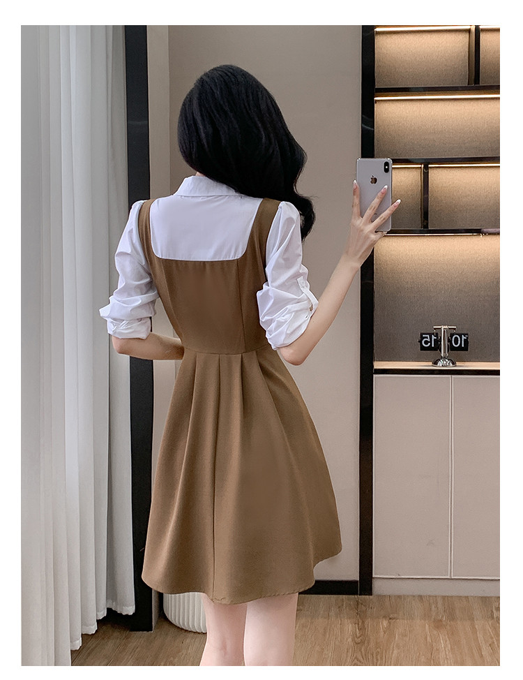 Two-Piece Shirt Dress with Patchwork Collar, Slimming Waist