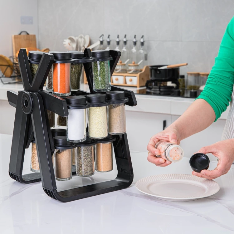 18-in-1 Rotating Ferris Wheel Kitchen Condiment Bottle Holder Set(Black)​ WTBD0604743301AA
