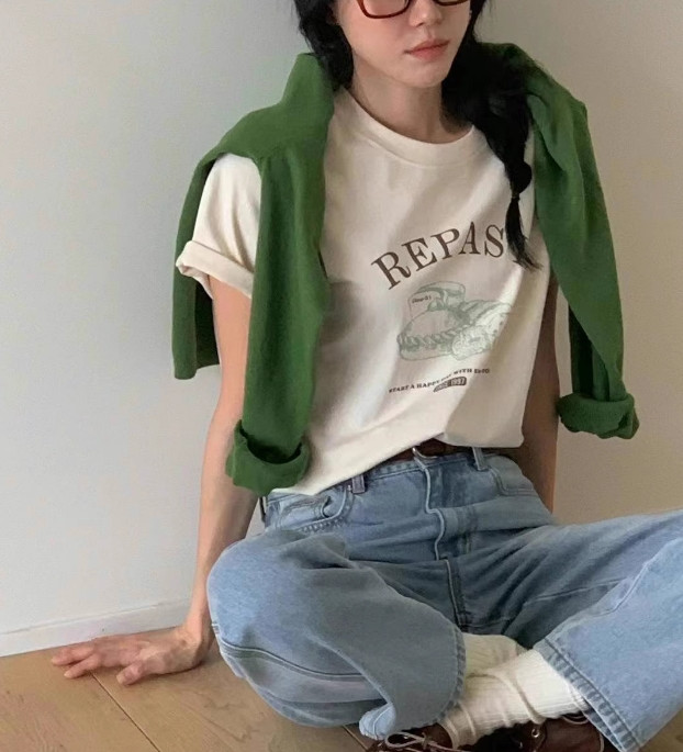 Pure cotton short-sleeved t-shirts for women, loose Korean style