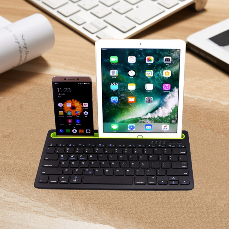 B908 Ultra-slim 78 Keys Bluetooth Wireless Keyboard with Concave Mobile Phone Holder (Black) WKB2206BC