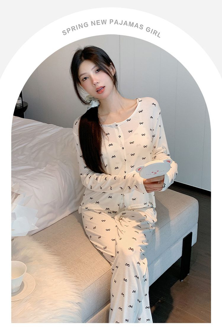 New Spring/Autumn Modal Three-Piece Pajama Set with Bra Pads for Women, Korean Style, Sweet and Cute Home Wear Set.