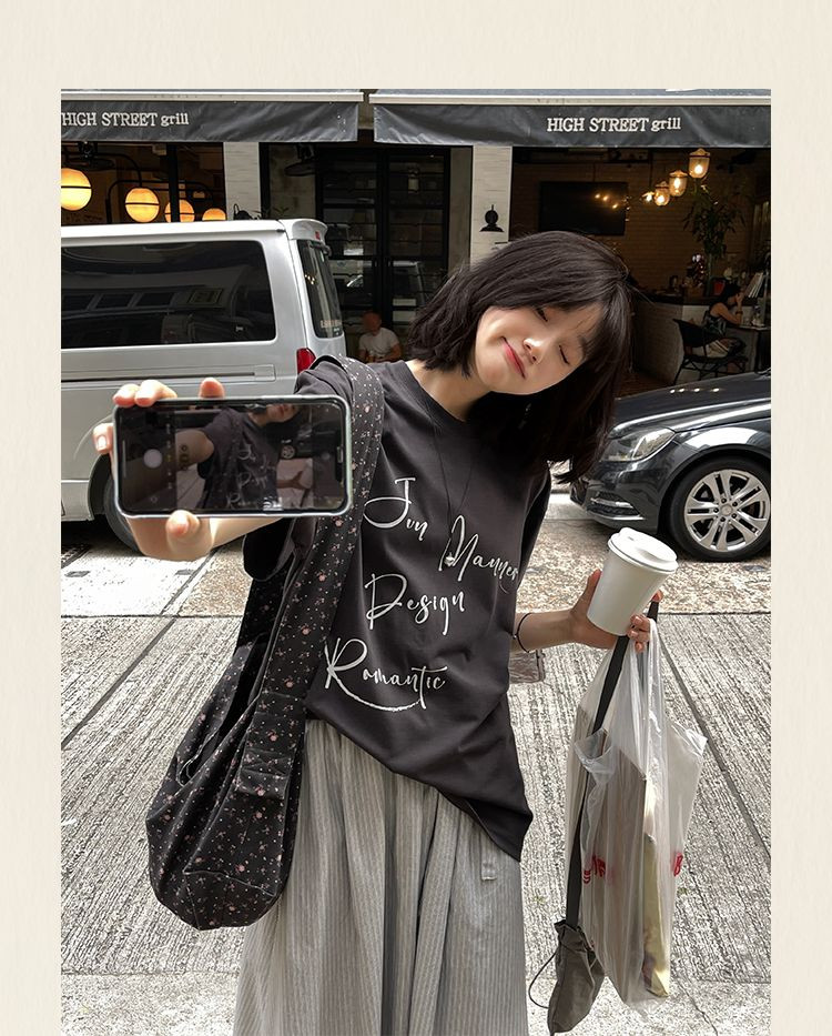 pure cotton short-sleeved t-shirts for women, loose Korean style