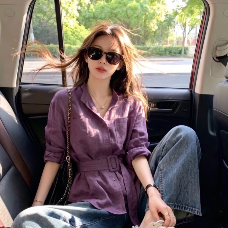 Style European Long-Sleeved Chic Loose-Fit Cotton Linen Shirt for Women, Elegant and Stylish Top