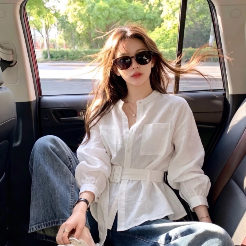 Style European Long-Sleeved Chic Loose-Fit Cotton Linen Shirt for Women, Elegant and Stylish Top