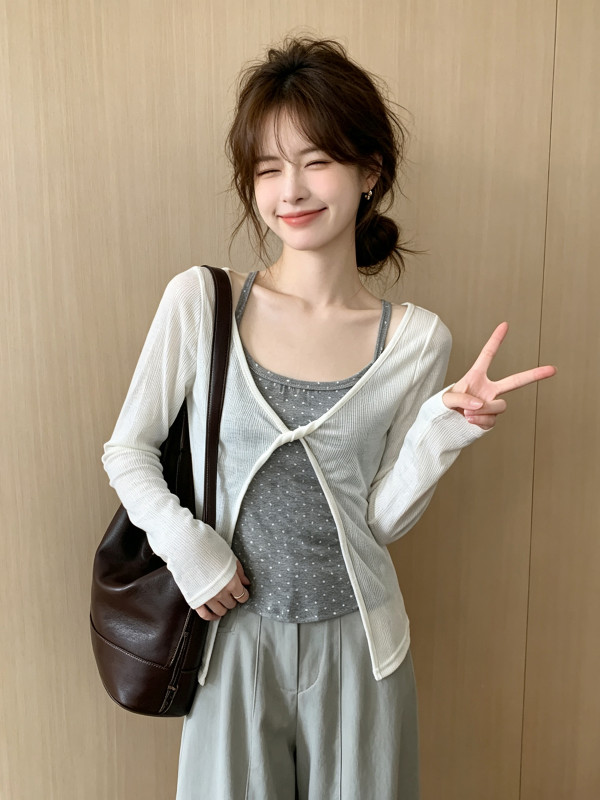 bow-knitted loose fit, versatile long-sleeved sun protection cover-up