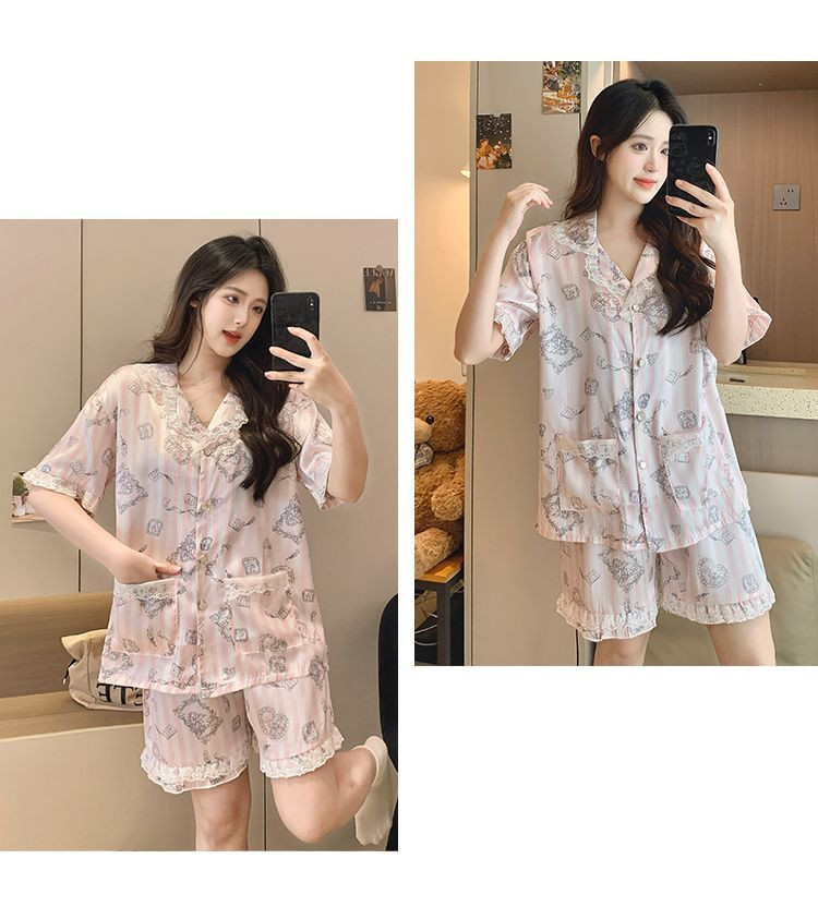 Comfortable Lapel Cute Sweet Home Wear Cartoon
