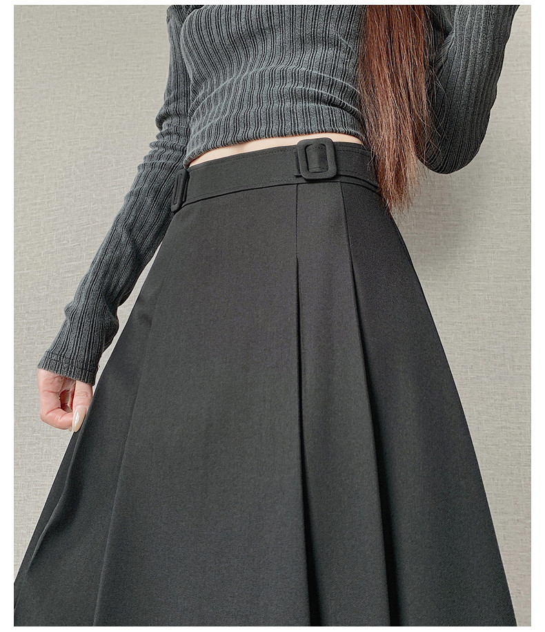 Korean Style Mid-Length Pleated Suit Skirt for Women, High Waist, Slimming Suit Skirt with Double Waist Design, A-line Skirt