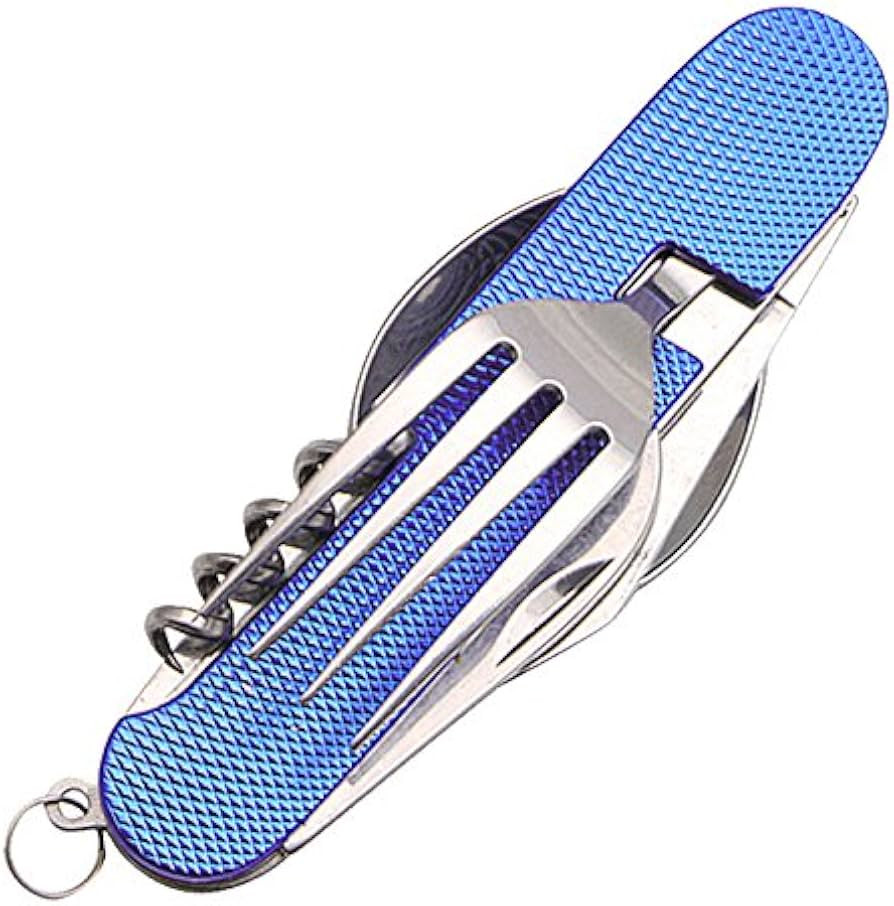6-in-1 Stainless Steel Travel / Camping Folding Cutlery Set, Spoon + Fork + Knife + Bottle Opener Set(Blue) FS-OG-5025BEG