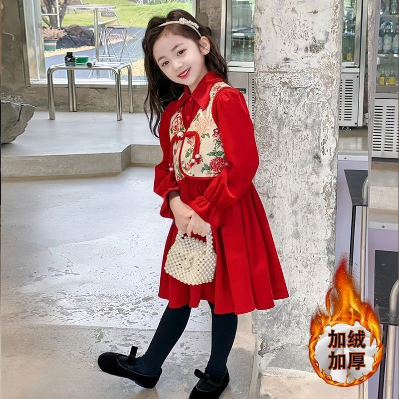 Girls' two-piece dress, new autumn and winter style, retro children's dress