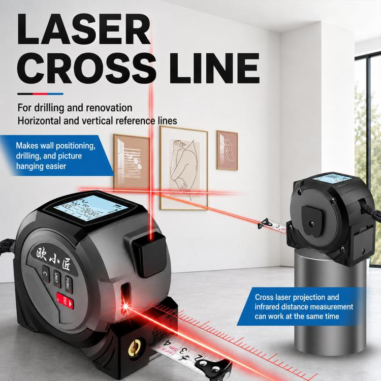 3 in 1 Laser Rangefinder Digital High-Precision Handheld Cross Line Tape Measure, Measuring KEDA009620401AY