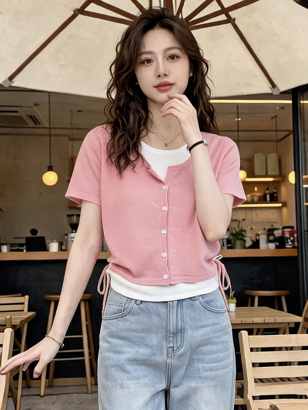 Two-Piece Short-Sleeve T-Shirt Women's Summer Thin Ice Silk Knit Top Short Slim Fit Fashion