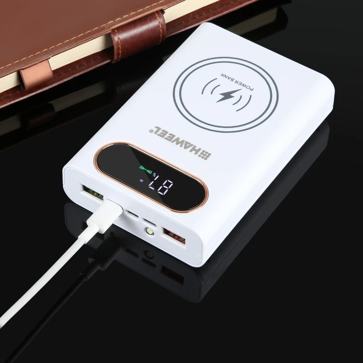 HAWEEL DIY 4 x 21700 Battery 22.5W Fast Charge 15W Wireless Charging Power Bank Box Case with Display, Not Include Battery (White) FHWL9800WS