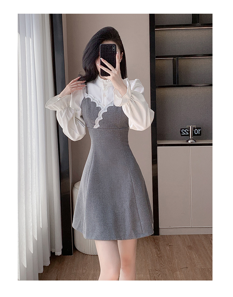 two-piece grey shirt dress, long-sleeved