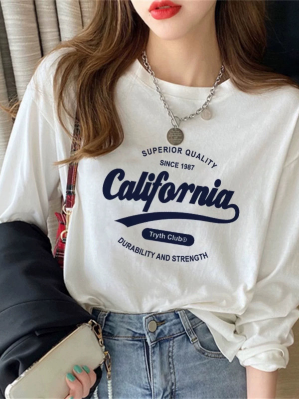 pure cotton long-sleeved T-shirt, women's loose Korean style, trendy spring and summer