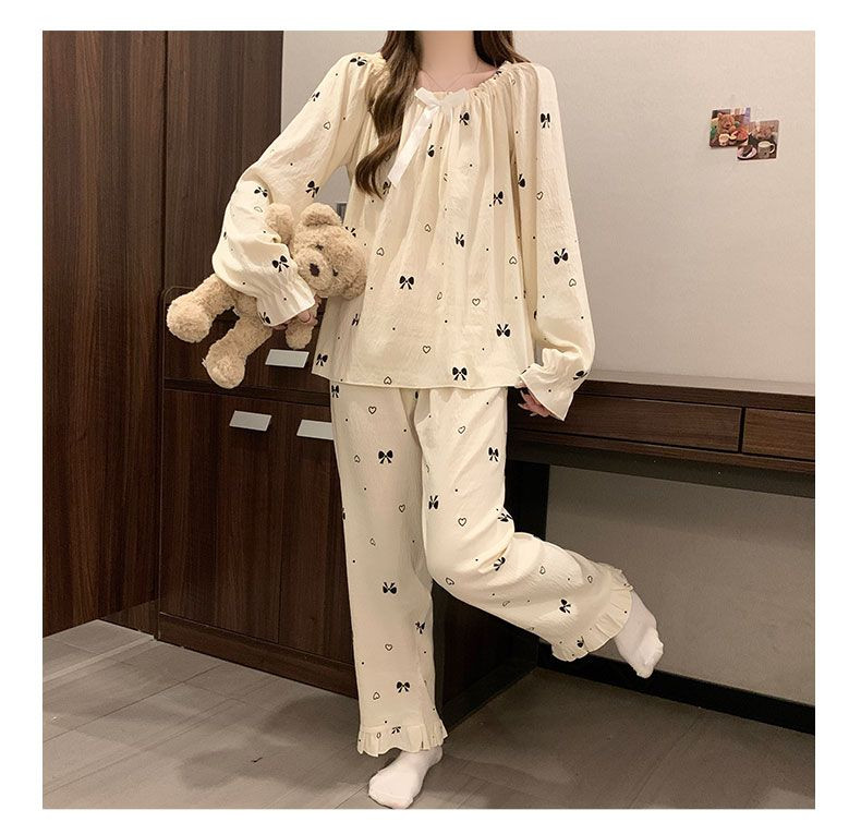 New Cloud Cotton Court Style Pajamas Women's Korean Sweet Loose Cardigan Home Wear Set Clothing
