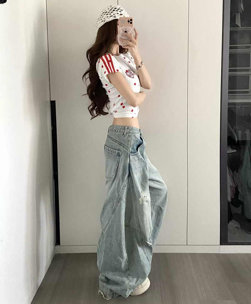 Short Sleeve T-Shirt Women's Summer Slim Fit Short Top, American Retro Hot Girl Style All-over Star Rhinestone Raglan