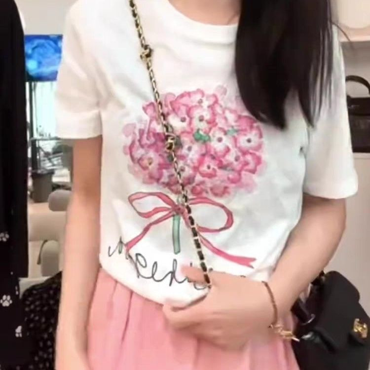 Pure cotton short-sleeved t-shirts, loose Korean style new mid-length short-sleeved tops, trendy ins style