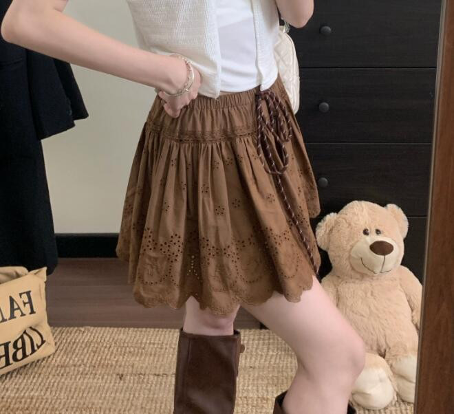 Midi Skirt, New Women's Short A-Line Slimming Lace Trim Mini Skirt