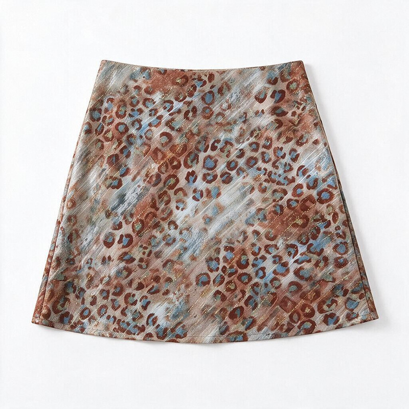 Short Skirt Clothing  Retro Leopard Print Midi Skirt