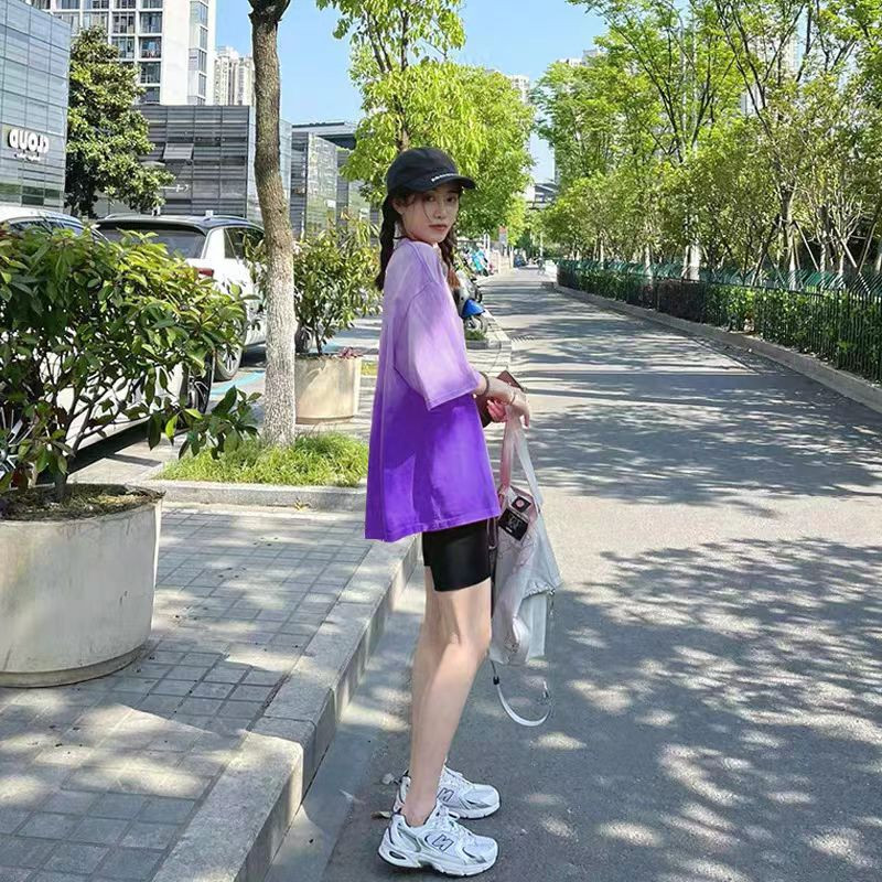 Super Comfortable Pure Cotton Back-Pack Collar Drop Shoulder Plus Size Loose Gradient Color Light Version Short-Sleeve T-Shirt