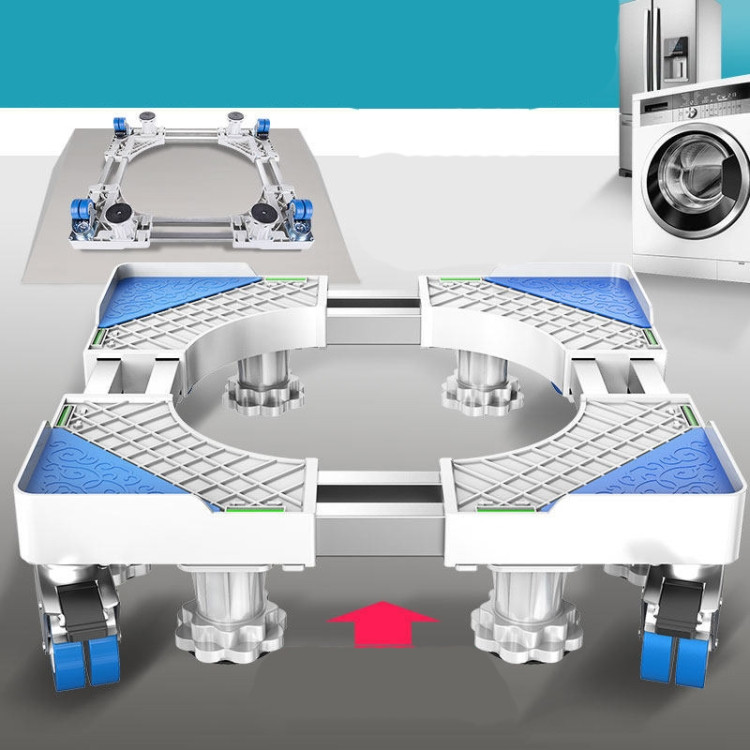 Double Tubes 4 Wheels + 4 Legs Adjustable Stainless Steel Refrigerator Bracket Washing Machine Base Bracket RTBD0540252105B