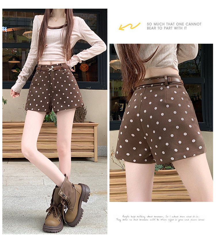 hot girl straight leg pants, Suede polka dot high-waisted casual pants for women, winter slimming A-line wide-leg shorts