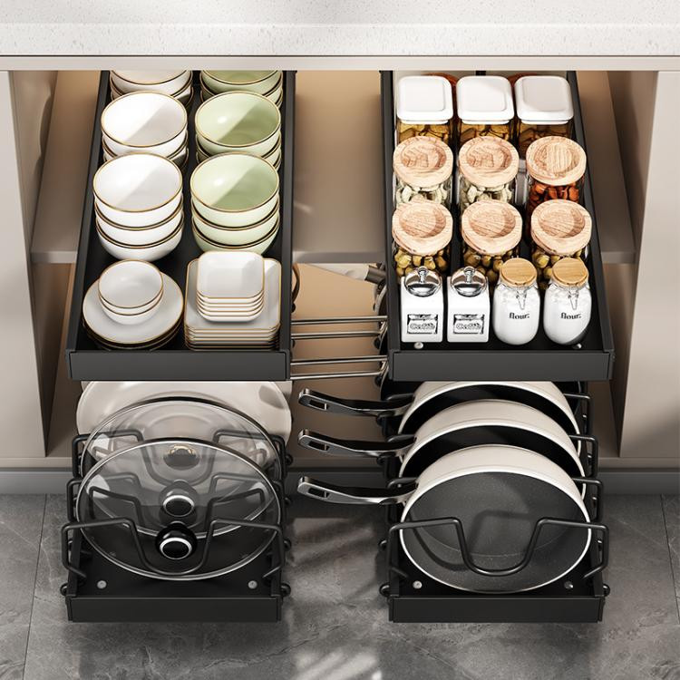 Kitchen Pull-Out Rack Pots And Pans Organizer with Baffle VTBD0605609602B