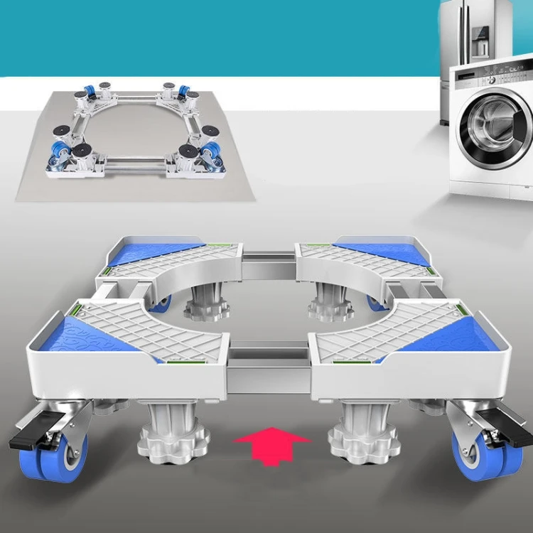 Double Tubes 4 Wheels + 4 Legs Adjustable Stainless Steel Refrigerator Bracket Washing Machine Base Bracket RTBD0540252105B