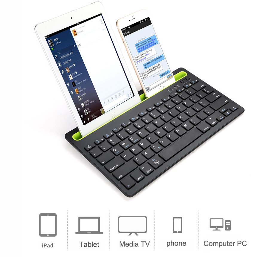 B908 Ultra-slim 78 Keys Bluetooth Wireless Keyboard with Concave Mobile Phone Holder (Black) WKB2206BC