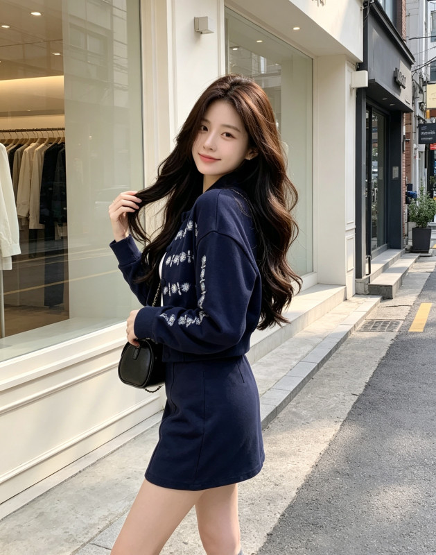 Leathercat Super Cute Two-Piece New Early Autumn Chanel Style Baseball Jacket and Bodycon Skirt Two-Piece Set