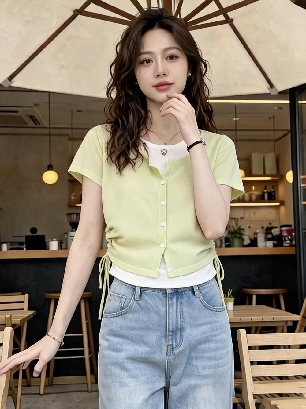 Two-Piece Short-Sleeve T-Shirt Women's Summer Thin Ice Silk Knit Top Short Slim Fit Fashion