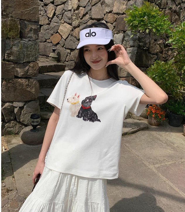 Pure cotton short-sleeved t-shirts, loose Korean style new mid-length short-sleeved tops, trendy ins style