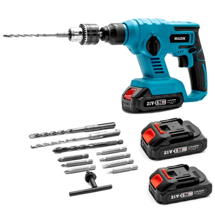 HILDA 12pcs /Set Li-Ion Power Hammer Electrical Impact Drill, Model: 2 Battery+1 Charger EU Plug STBD0604063301F