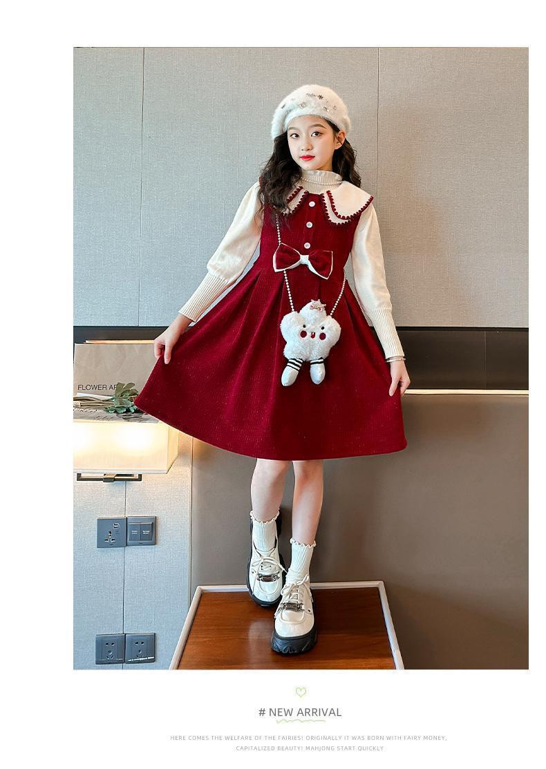 Chic Children's Vest Dress Set, Trendy New Year's Outfit