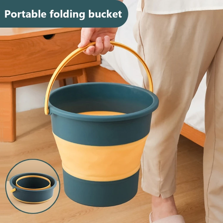 17L Outdoor Folding Plastic Bucket Thickened Portable Plastic Bucket Fishing Barrel Car Travel Wash Barrel(Deep Blue) 4TBD0603930601A7