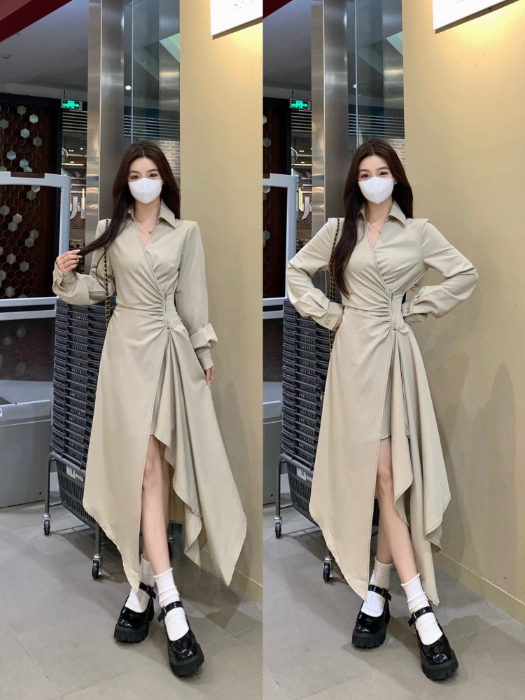 New Spring Style, Elegant French High-End Long-Sleeved Vacation Dress