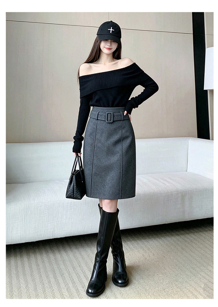 fashionable high-waisted, slimming, casual midi skirt