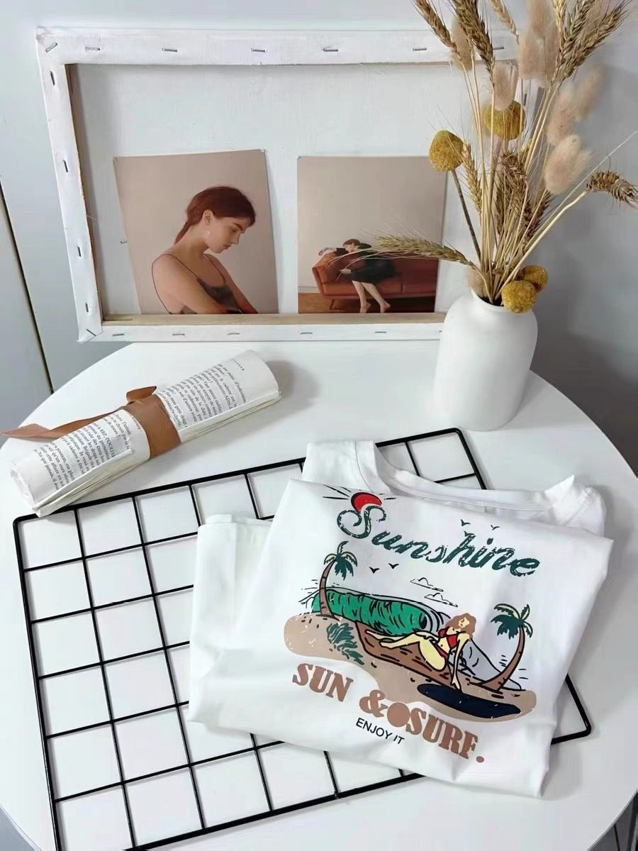 Pure cotton short-sleeved t-shirts, loose Korean style